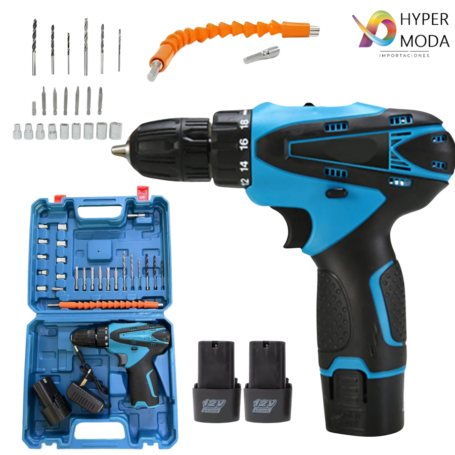 Taladro Azul 2 Baterias Redonda Inalamb